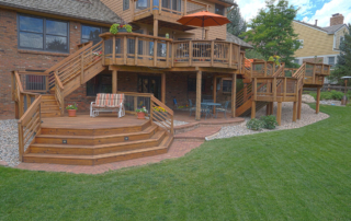 multi-level custom wood deck railings and roof covers