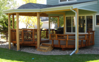 a custom roof covered wood deck