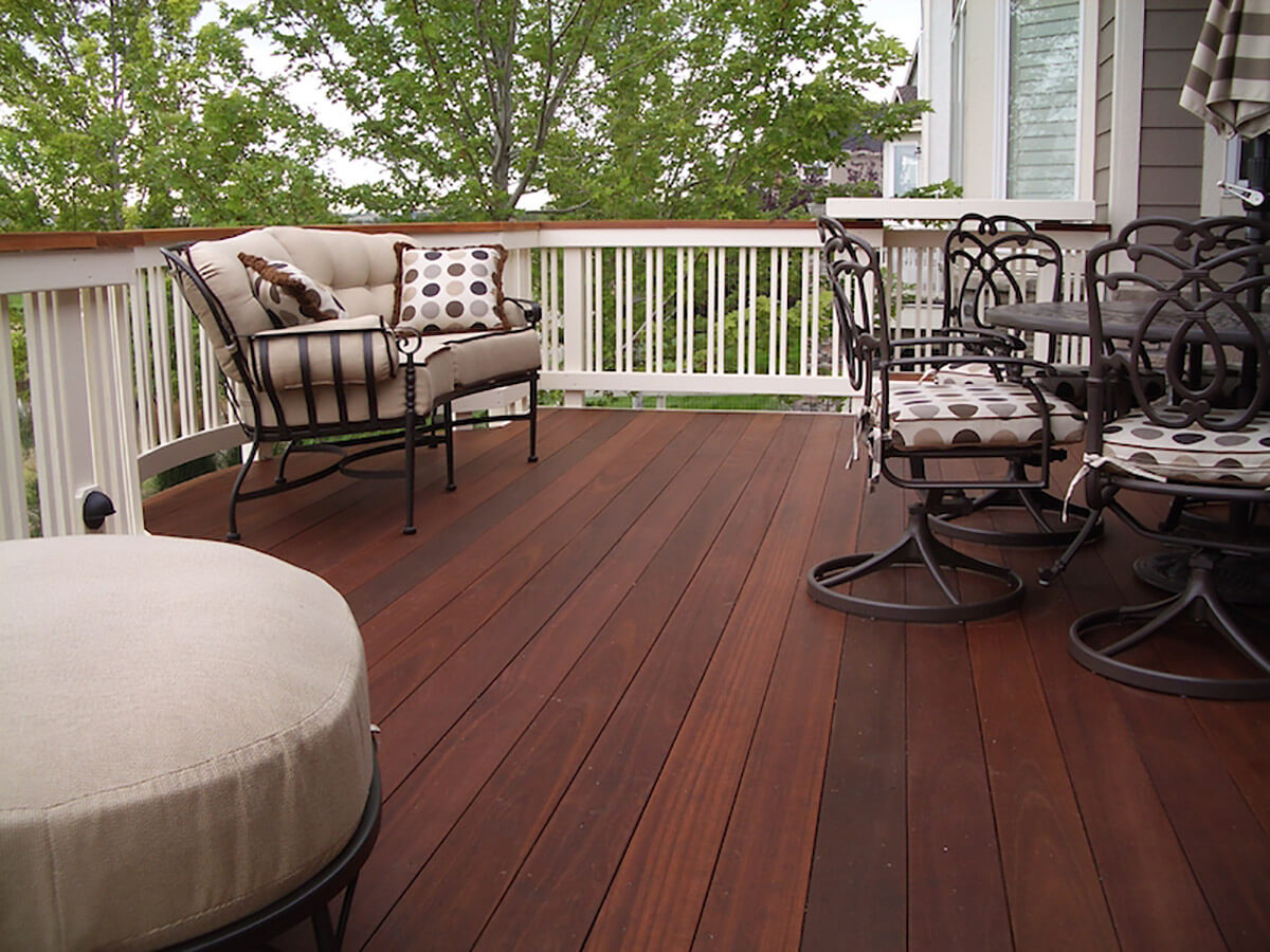 a beautifully stained custom wood deck