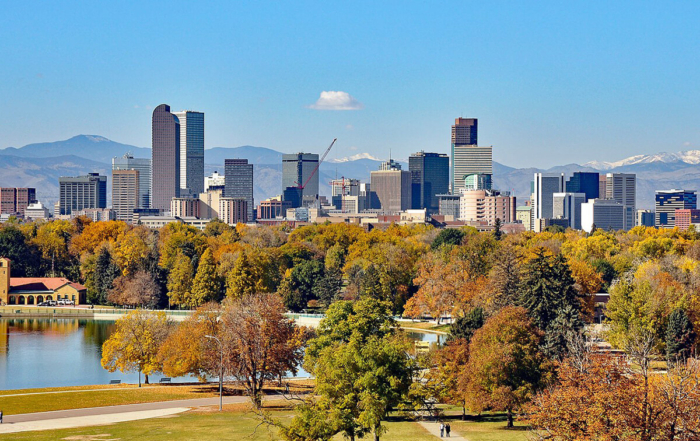a beautiful view of the Denver sky line
