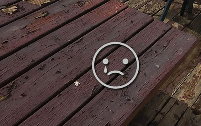 a rough deck with a frowny face