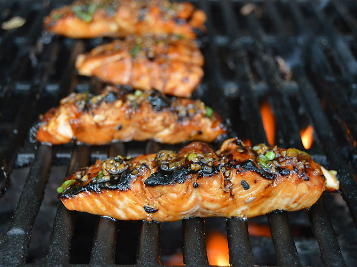 marinated and grilled spicy salmon fillets