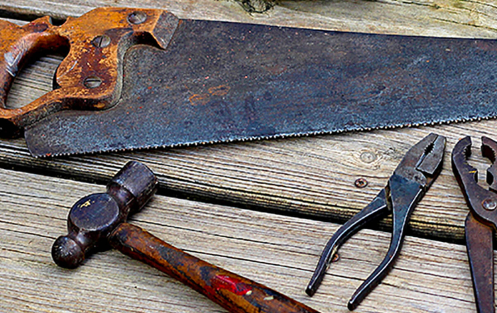 old fashioned tools on the deck