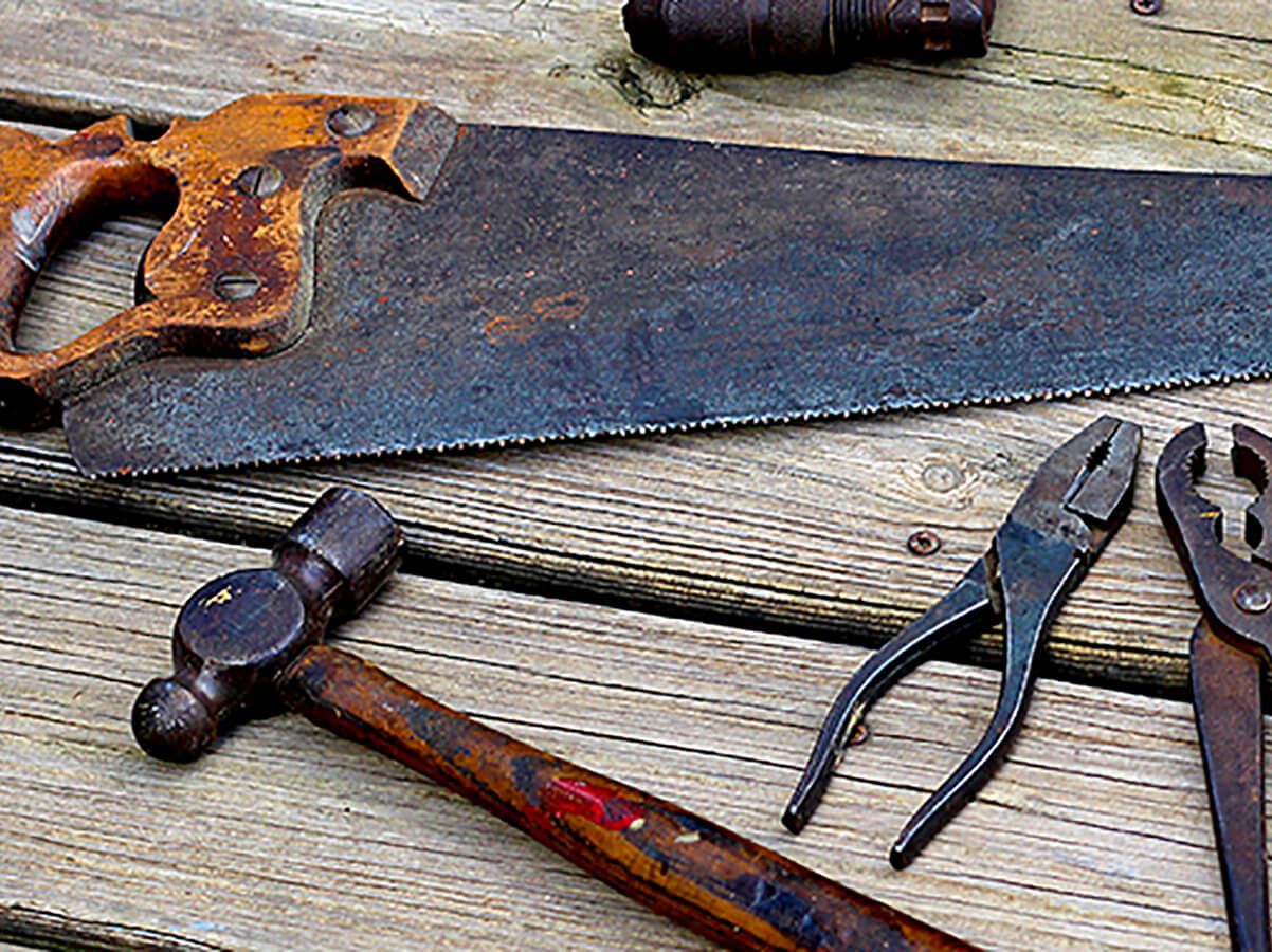 old fashioned tools on the deck