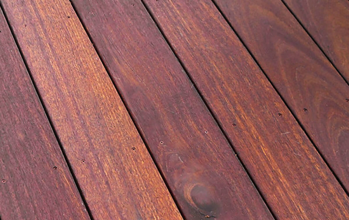 close-up of freshly stained deck boards