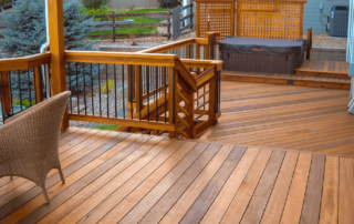 freshly stained wood deck and railing