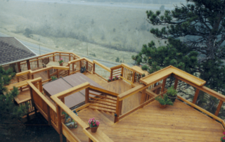 overview of a multi-level wood deck