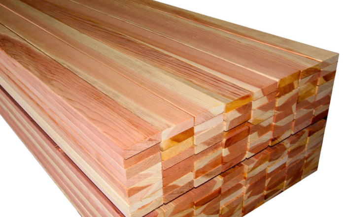 a stack of redwood lumber