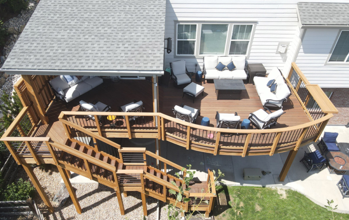 overhead view of a roof covered second story deck