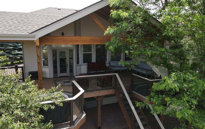 roof covered second story wood deck