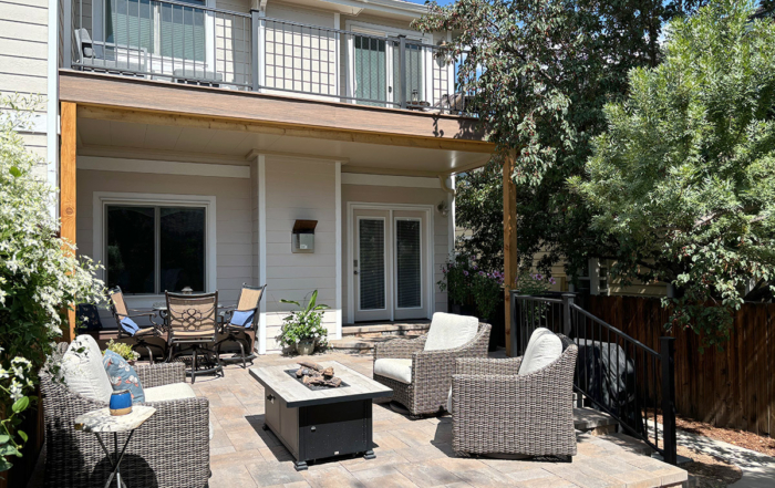 elevated deck over paver patio