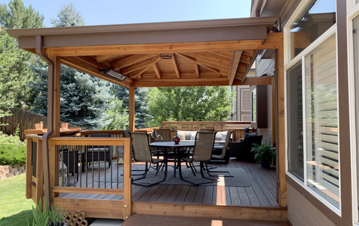 beautiful, roof-covered natural wood deck