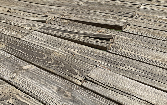 warping boards on a wooden deck