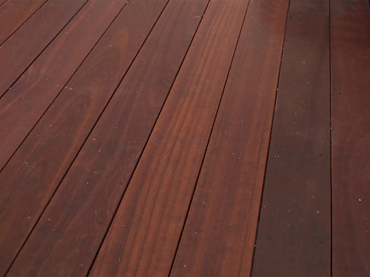 freshly stained mahogany decking